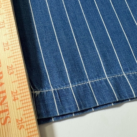 Cute Blue Chambray Wide Leg Cropped Pants with White Stripes. Cotton, Tencel. - Picture 7 of 12
